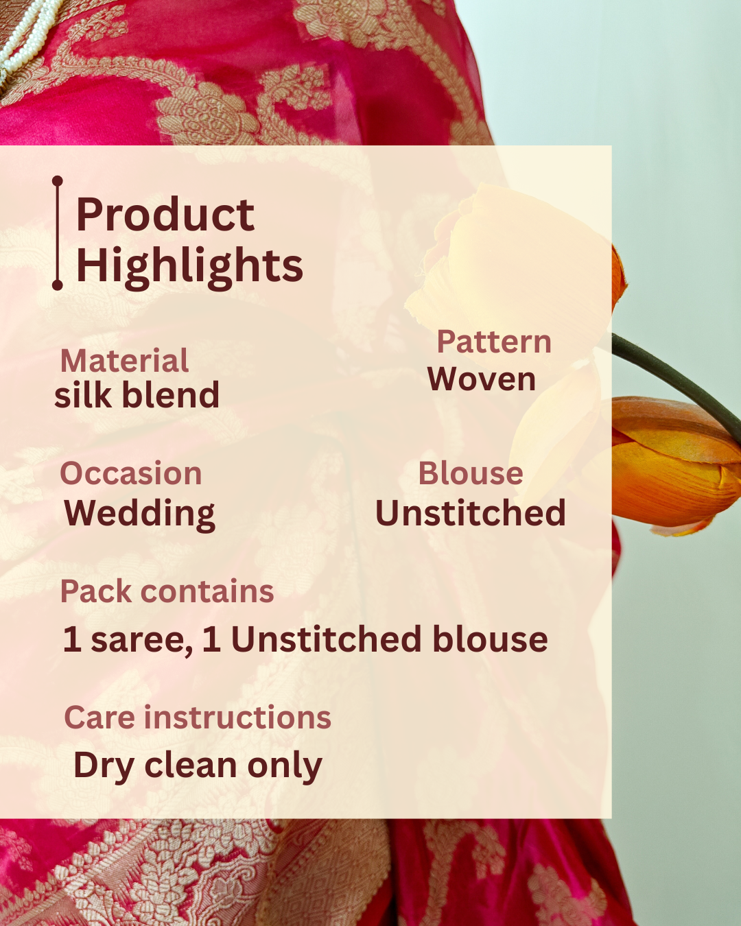 PINK SILK BLEND SAREE WITH GOLDEN ZARI WEAVING.