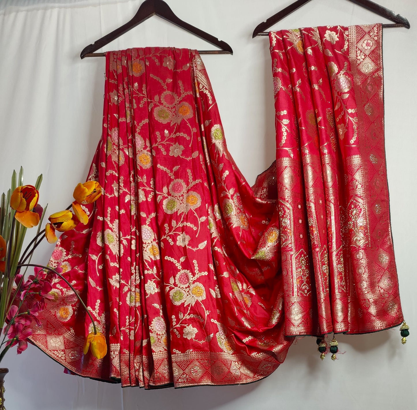 ROYAL CRIMSON RED DOLA SILK SAREE.