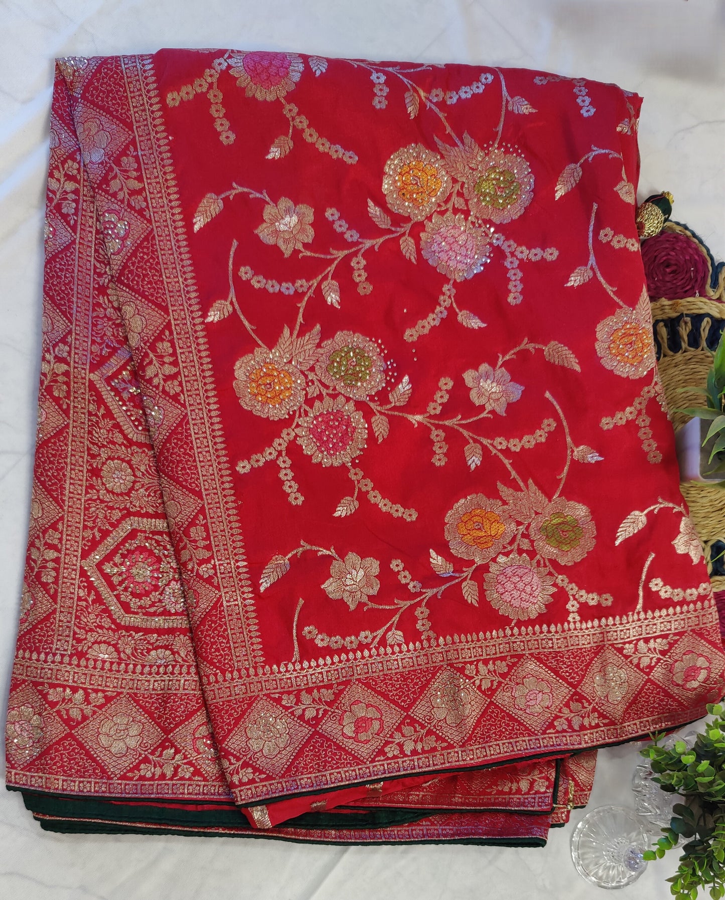 ROYAL CRIMSON RED DOLA SILK SAREE.