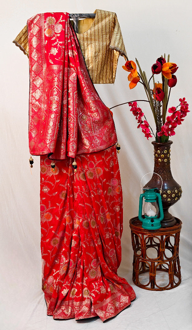 ROYAL CRIMSON RED DOLA SILK SAREE.