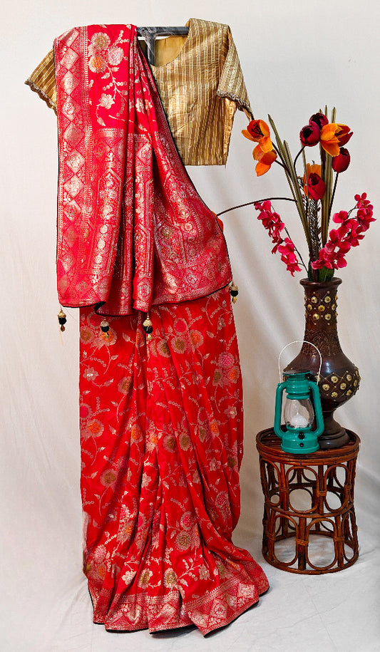 ROYAL CRIMSON RED DOLA SILK SAREE.