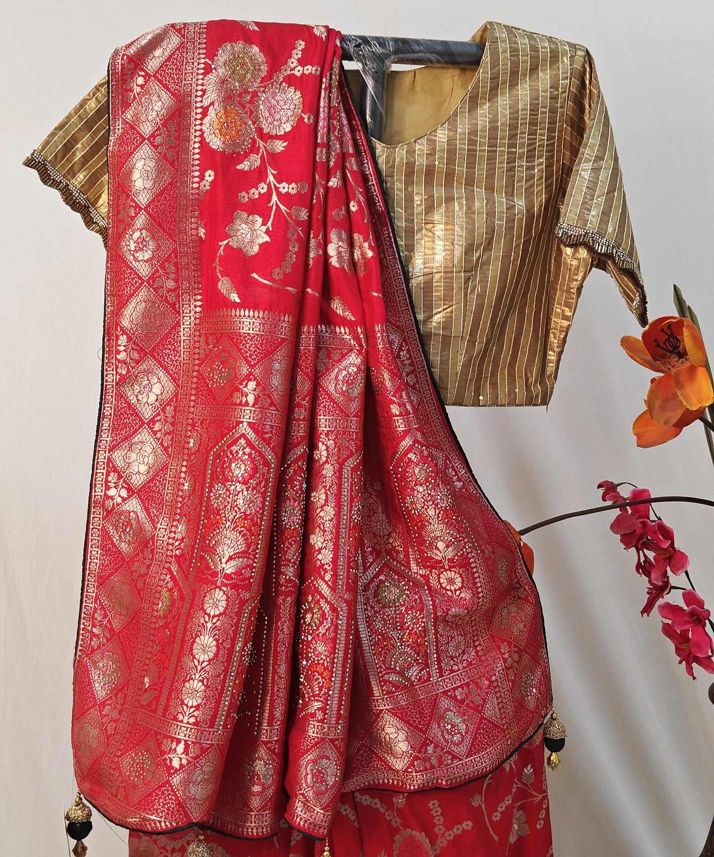 ROYAL CRIMSON RED DOLA SILK SAREE.