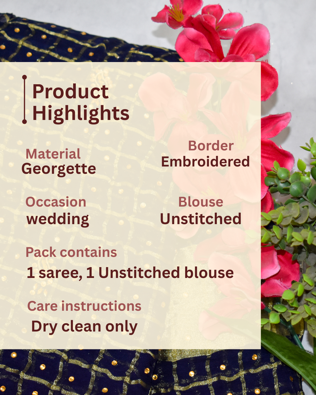 NAVY BLUE CRUSHED GEORGETTE BANDHANI SAREE WITH RED ZARI BORDER.